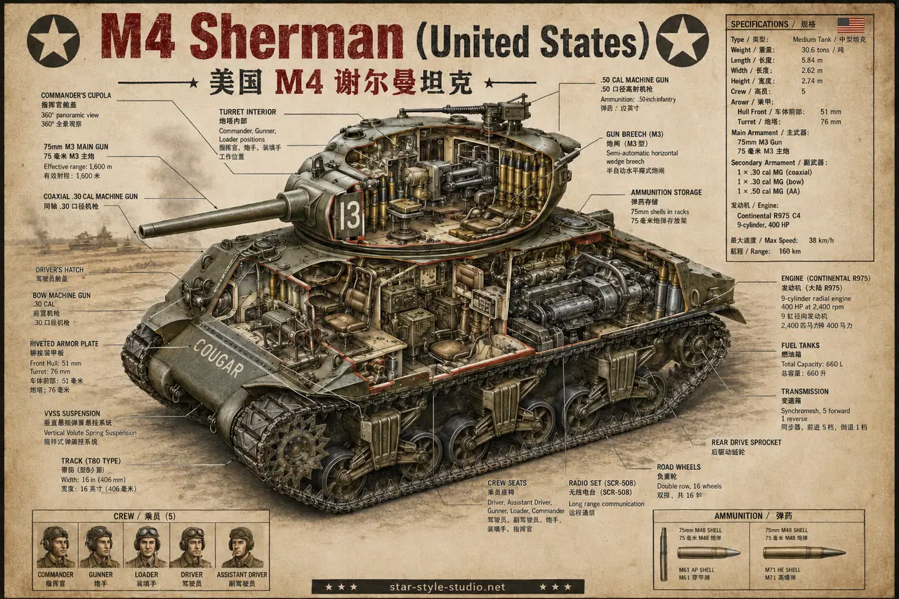 M4 Sherman anatomy plate
